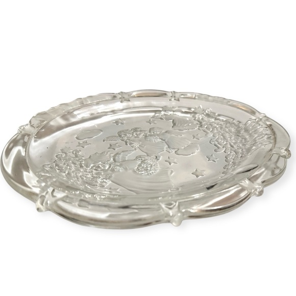 1980’s Christmas Glass Plate with Angels, Stars, Celestial, Oval Candy Dish - Picture 5 of 6